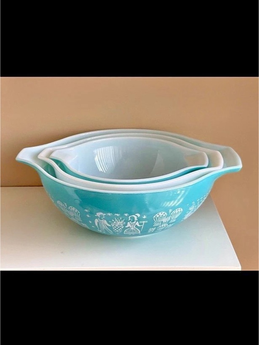 Pyrex Amish Butterprint Cinderella Mixing Bowl Set Blue & White